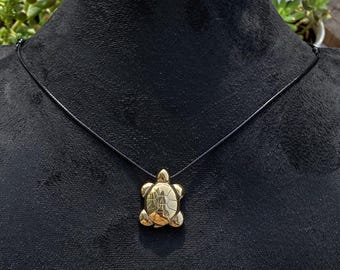 Pyrite Turtle Carving Necklace  - Hand-Carved Wealth Amulet - Protection Talisman - Meaningful Gift for Her