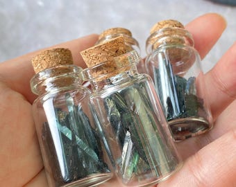 Vivianite Mineral Specimen In Jar , Rare Blue-Green Crystal Shards , Collector's Curio , Healing Stone Fragments