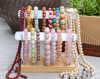 Selenite Crystal Bracelet Holder - Minimalist Metal Display Shelf - Jewelry Organizer - Bedroom Decor - Energy Cleansing Stand