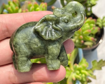 okHand Carved Southern Jade Elephant , Natural Jade Figurine - Wisdom & Good Fortune Symbol , Crystal Healing Statue , Feng Shui Gift