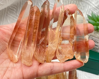 Tangerine Quartz Wand , Natural Orange Quartz Point , Solar Plexus Healing Crystal , Raw Crystal Wand , Energy Tool