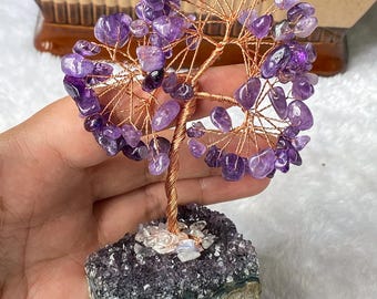 ok Natural Amethyst Wire Wrapping Chip Tree - Purple Crystal Tree of Life - Spiritual Desk Decor - Reiki Healing Gift - Altar Bonsai