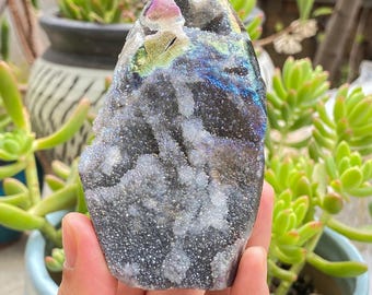 Regnbågsaura sfalerit friform - Glitter Druzy kristall friform - Metallisk ädelstenskonst - Unik dekor - Mineralprov