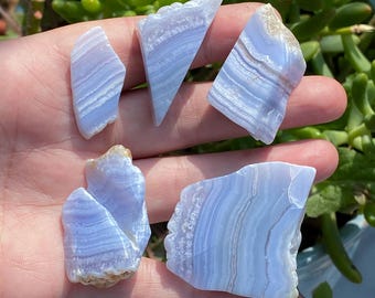 Blue Lace Agate Slices - Natural Banded Gemstone - Calming Crystal Specimens - Throat Chakra Stones - Lapidary Supplies