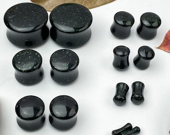 ok Green Gold Stone Double Flared Plugs Pair - Stone Gauges - Crystal Ear Tunnels - Inspired Body Jewelry