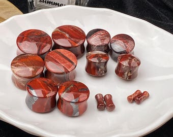 Red Jasper Double Flared Plugs Pair - Natural Stone Gauges - Organic Crystal Ear Tunnels - Nature-Inspired Body Jewelry