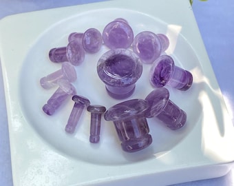 Par de expansores de amatista de una sola pieza, dilatadores de oreja de piedra púrpura, joyería corporal de cristal natural, regalo de piercing espiritual, tamaños de 6g a 1/2 pulgada.