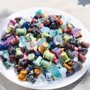 Gemstone Single Flare Plugs - Organic Crystal Gauges Pair - Natural Gemstone Ear Tunnels - Healing Body Jewelry-Random Selection