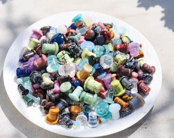 Gemstone Single Flare Plugs - Organic Crystal Gauges Pair - Natural Gemstone Ear Tunnels - Healing Body Jewelry-Random Selection