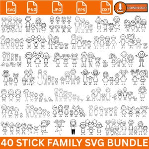 Stick Family Svg Bundle, Stick Date Svg, Stick Figures Png, Stick People Svg, Family Sticker, Stick Family Clipart, For Cricut, Silhouette