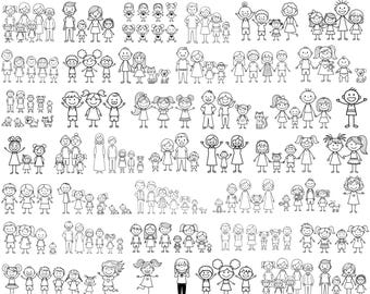 Ensemble de fichiers SVG Famille en bâtonnets, Personnages en bâtonnets (SVG), Clipart Famille en bâtonnets, Date en bâtonnets (SVG), Autocollant Famille, Bonhommes bâtonnets (PNG), Pour Cricut et Silhouette
