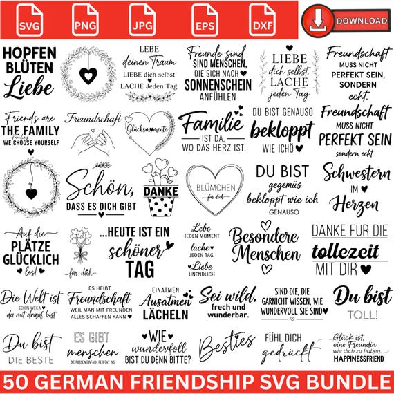 German Friendship Svg Bundle, Plotterdatei Danke Svg, Deutsche Sprüche, German Plotter File, Best Friends Svg, Friendship Quotes, Friend Svg