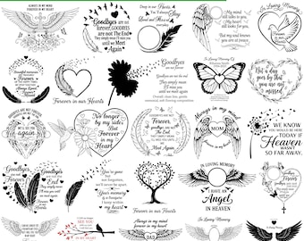 Paquete SVG PNG conmemorativo, alas de ángel, en memoria de un ser querido, imagen conmemorativa SVG, camiseta conmemorativa de la abuela, SVG conmemorativo de la madre, descarga digital
