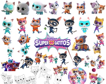 Super Kitties Png, Cats Png Bundle, Super Birthday Invitation, Kitties Png, Kitties Transparent Backgrounds, Kitties Girl and Super Boys