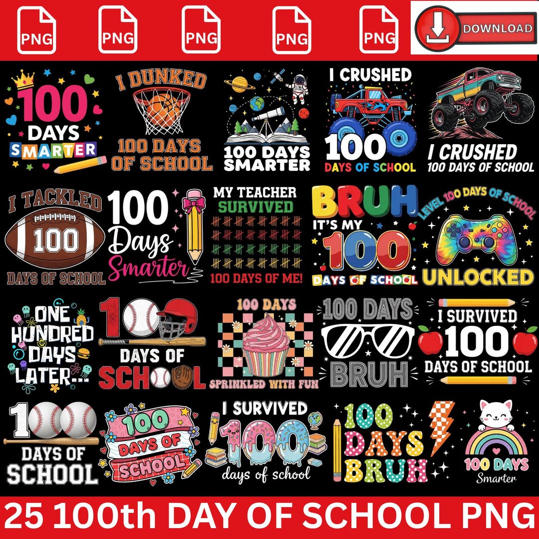 100th Day of School Png Bundle, Kids School Shirt Design, I Crushed 100 ...