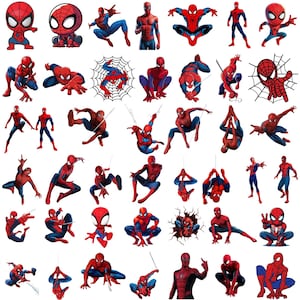 Peut inclure: Plusieurs illustrations de Spider-Man dans diverses poses. Les images pr&eacute;sentent le super-h&eacute;ros dans son costume rouge et bleu embl&eacute;matique, avec des styles artistiques vari&eacute;s. Les illustrations sont sur fond blanc.