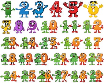 Cute Cartoon Numbers Clipart Bundle, 1–30 Number Characters PNG, Kids Math Learning, Classroom Decor, Birthday Party, Cricut & Sublimation