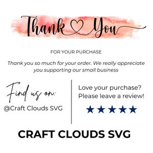 Puede incluir: Fondo blanco con las palabras "Thank You" en escritura negra sobre un lavado de acuarela rosa. El texto de abajo dice "For Your Purchase" y "Thank you so much for your order. We really appreciate you supporting our small business."
