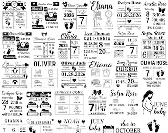 Födelsemeddelande Svg Bundle, Födelsestatistik Svg, Babystatistik Mall, Baby Souvenir Mall Svg, Babystatistik Diagram Svg, Baby Flicka Svg