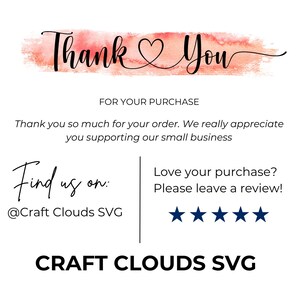 Peut inclure: Fond blanc avec les mots "Thank You" en &eacute;criture cursive sur un lavis d'aquarelle rose. Le texte ci-dessous indique "For Your Purchase" et "Thank you so much for your order. We really appreciate you supporting our small business."