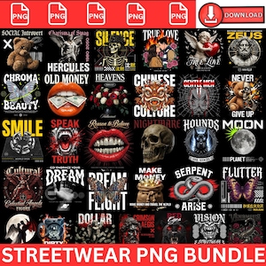 100Streetwear Png Bundle, Tshirt Design, T-Shirt Print Design, Hip Hop digital download, T-Shirt Pod Design Pack, Trendy Urban PNG, Digital