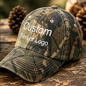 Custom Embroidered Camo Dad Cap, Personalized Text Logo, Soft Cotton Outdoor Hat