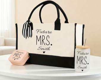 Sac fourre-tout personnalisé en toile de coton Future Mrs/cadeau de fiançailles personnalisé pour sa future mariée sac fourre-tout/sac fourre-tout nouvellement fiancés