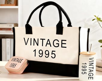 Personalized 30th Tote Bag for Women, Vintage 1995 Birthday Gift, Custom Canvas Bag for Wife Sister Daughter, Established 1995 Gift