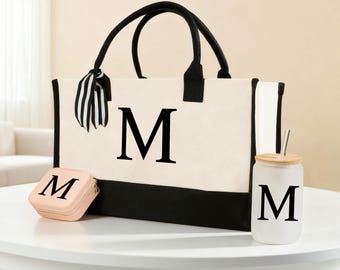 Gepersonaliseerde monogram borduurwerk katoenen canvas stranddraagtas eerste draagtas bruidsmeisje cadeau draagtas aangepaste strandtas cadeau voor haar