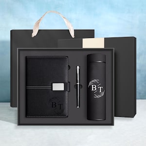 Custom Engraved Notebook With Pen, Leather Notebook Set, End Of Year Thank You Gift, Matching Pen, New Job Present