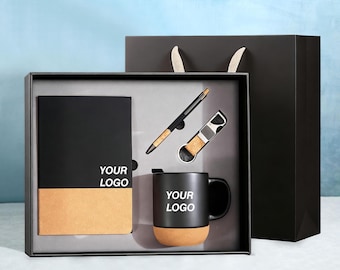 Personalized Notebook Mug & Keychain Set | Custom Logo Gift Box | Corporate Client Employee Gift