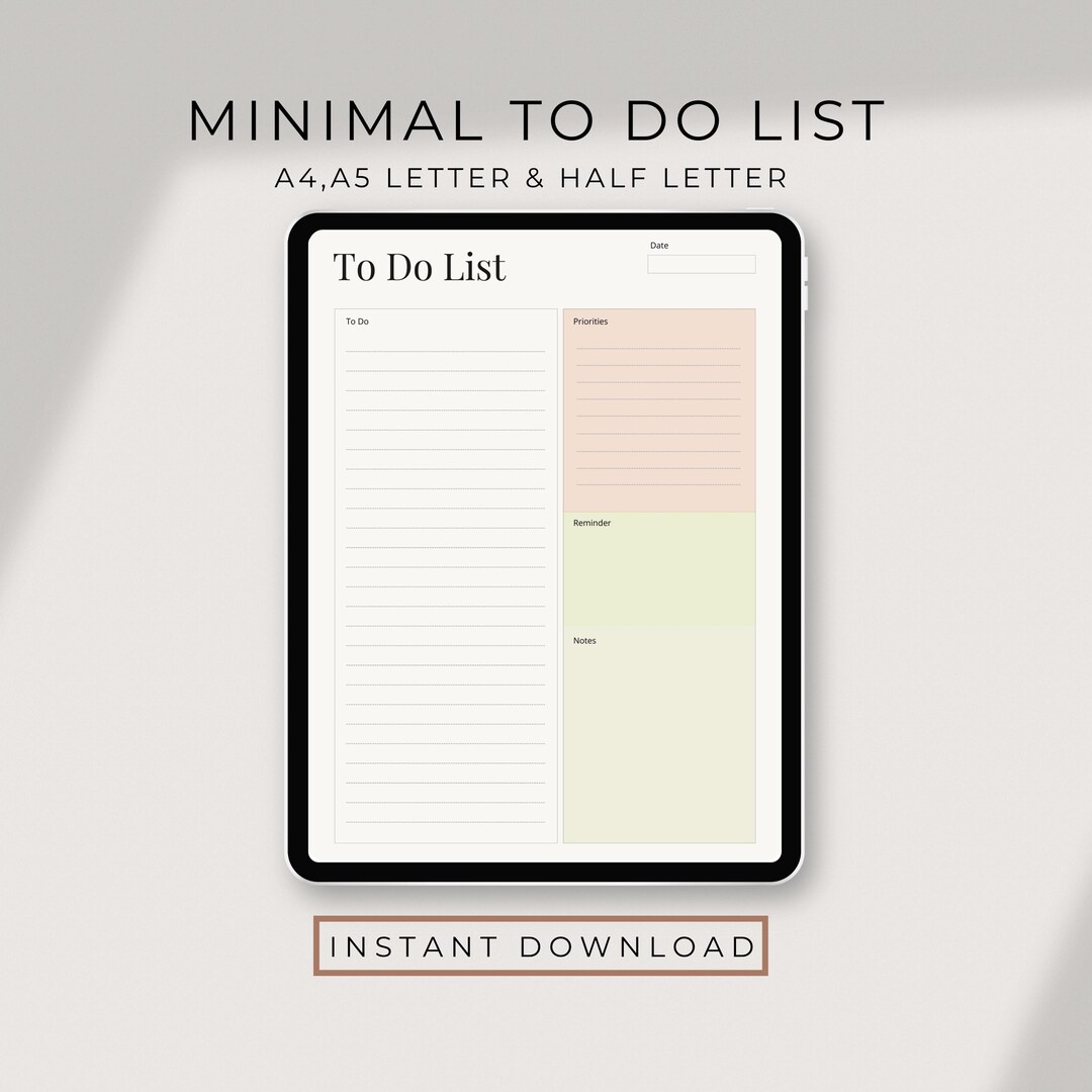 Minimal to Do List Printable | Daily Task Planner (a4/a5/letter Size ...