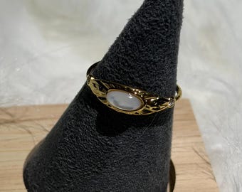 Vintage opalring, 18k guldpläterad rostfri stålring, justerbar öppen bandring, graverad guldring, mattfria vattentäta smycken present
