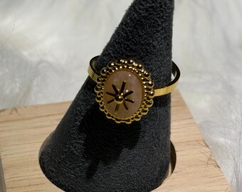 Starburst Ring 18k Gold Plated Stainless Steel, Vintage Celestial Sun Ring for Women, Tarnish Resistant Statement Ring, Boho Jewelry Gift