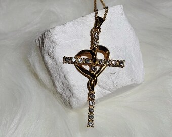 18k guld hjärtkors halsband mattfri rostfri stål kristna smycken kubisk zirkonia sammanflätade hjärthänge religiös present till henne