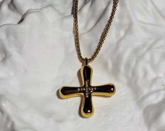 Halsband i 18K guld med puffigt kors, bubbelkorshänge, smycken i rostfritt stål utan antändning, vattentätt guldkors, minimalistisk present till henne