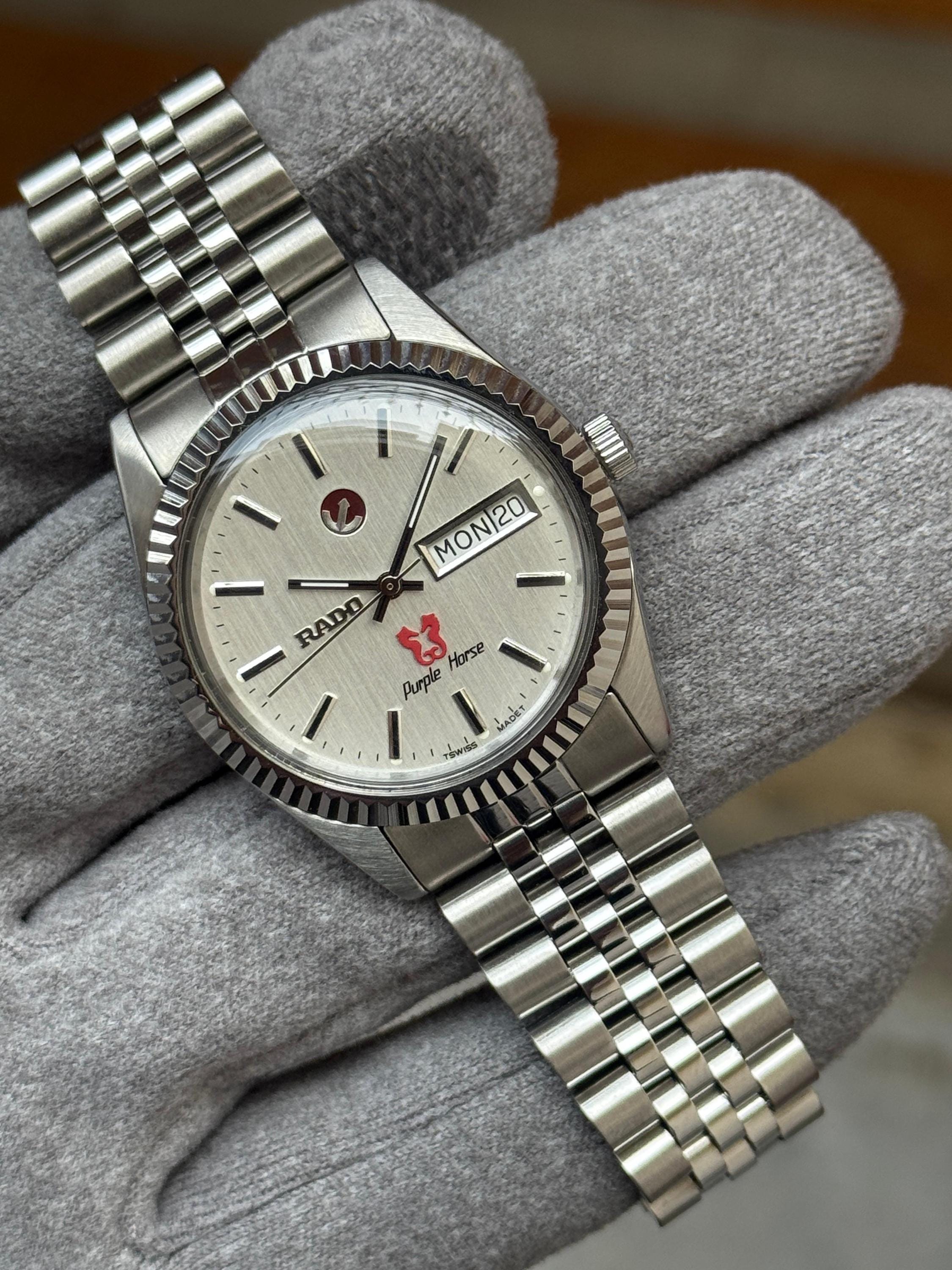 Vintage Rado Purple Horse Men's Watch, Swiss Made Stainless Steel