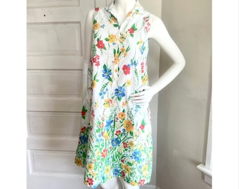 Vintage 1970s 1980s Floral Garden Party Summer Shift Dress size Small