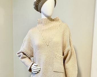 Vintage 1980s Oversized Turtleneck Chunky Knit Sweater size Medium Large