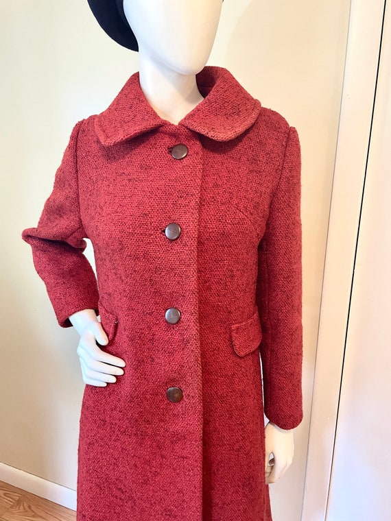 Small 1960s Mod Winter Coat Bold Pink Lining Bright Red Outerwear