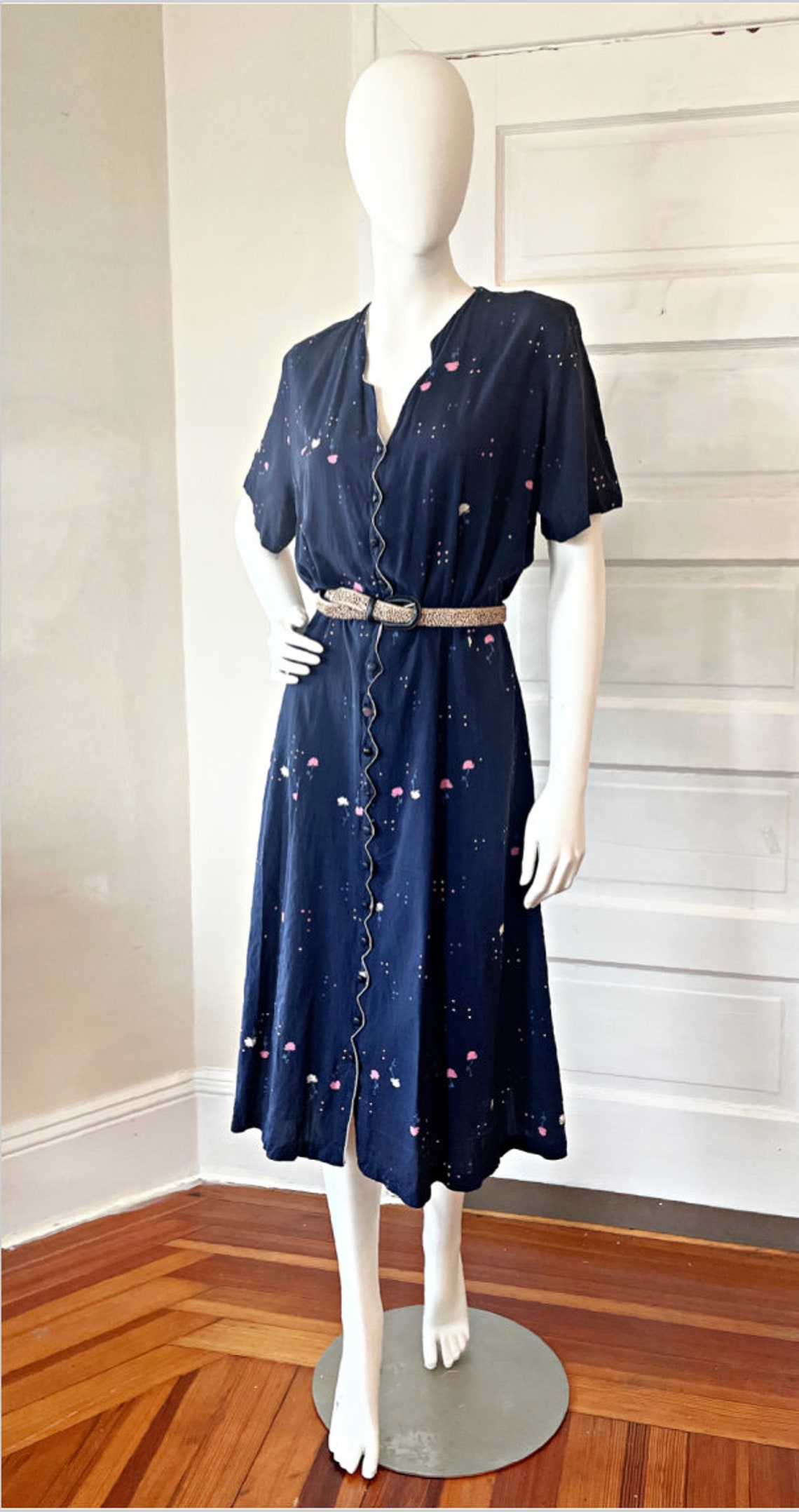 Vintage 1930s Hooker Howes Blue Floral Cotton Dress Size Large | Etsy