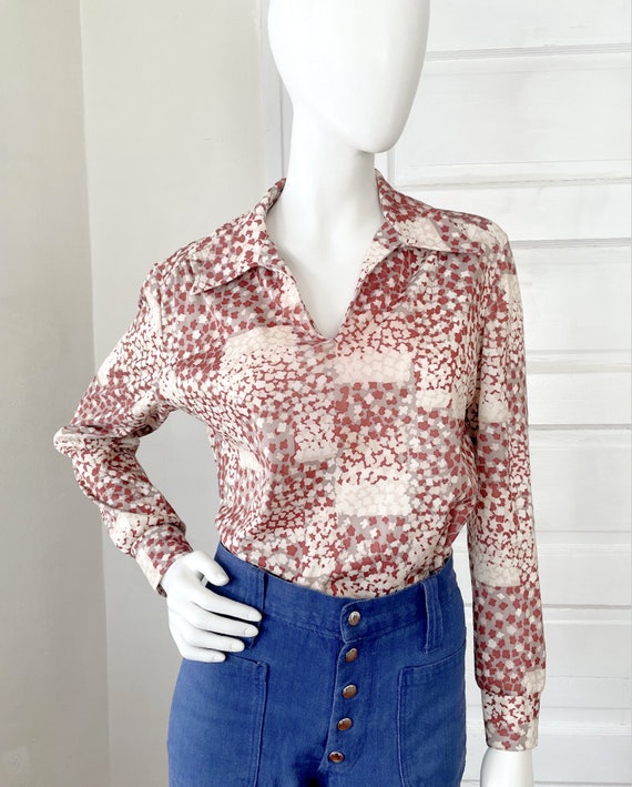 Vintage 1970s Unisex Hippie Floral Collar Shirt s… - image 1