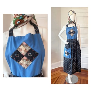 Vintage 1970s Calico Quilt Patchwork Apron Maxi Dress size S M L
