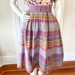 Vintage Made in India Cotton Purple Plaid Fall Pleated Skirt size extra small 24” waist