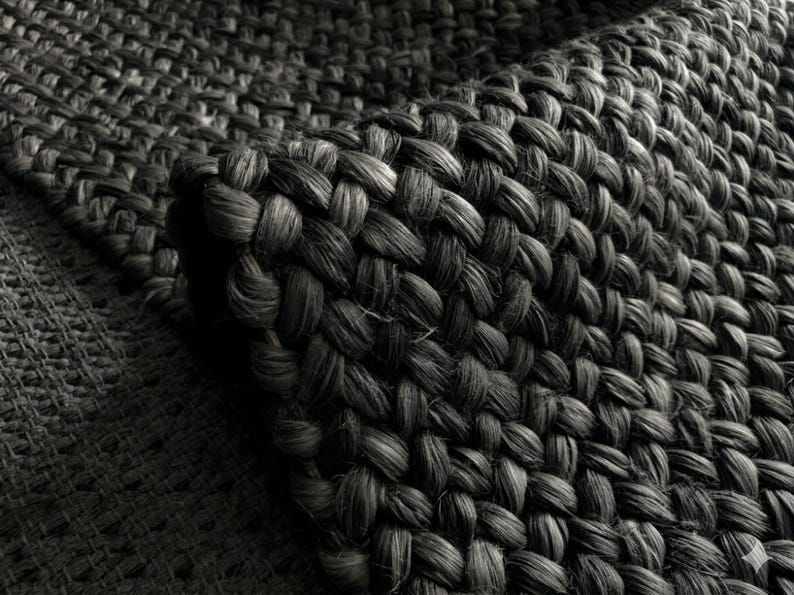 Black Braided Natural Fiber Rug Basket Weave Pattern 12x18, Customize ...