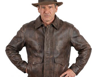 Handmade Indiana Jones Lost Ark Brown Leather Jacket – Vintage Harrison Style Coat, Classic Adventure Outfit