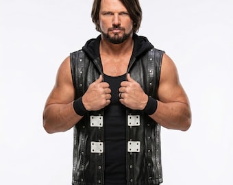 AJ Styles Hooded Leather Jacket – WWE Wrestling Vest for Men & Cosplay