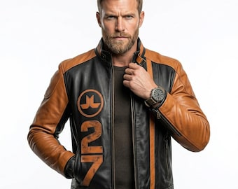The Ryder Edition: Arc Raiders Ryder Replica - Black & Burnt Orange Leather Biker Jacket for Cosplay