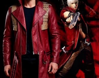 Devil May Cry 3 Cosplay Trench Coat: DMC 3 Dante Coat Red Leather Costume