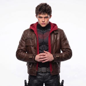 Red Hood Jason Todd Distressed Brown Leather Jacket | DC Comics Titans Cosplay Biker Jacket